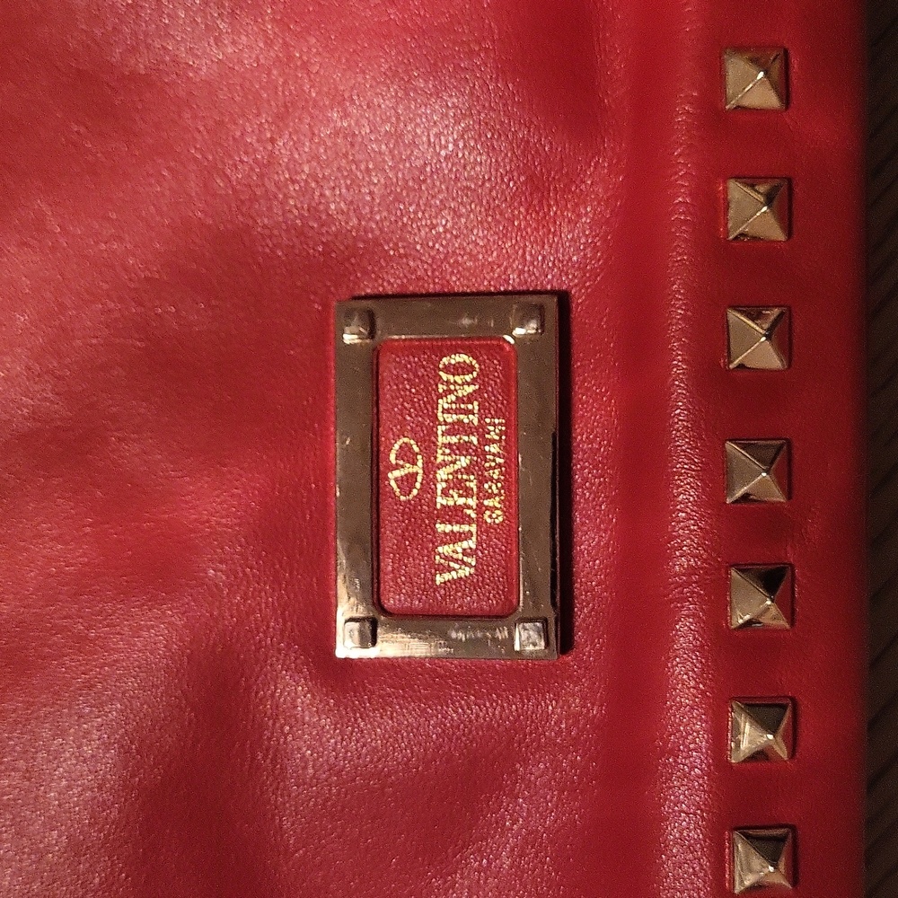 Valentino Red and Gold Studded Clutch